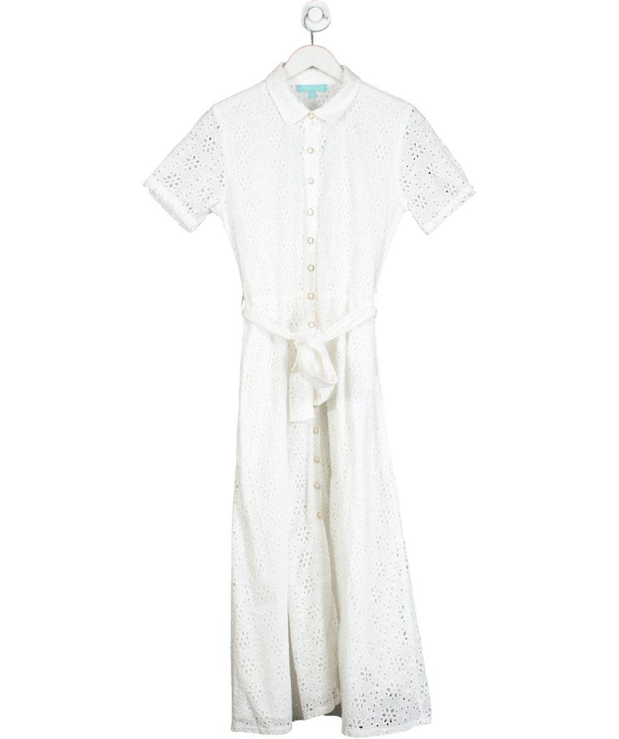 Melissa Odabash White Broderie Anglaise Midi Shirt Dress UK S - Reliked