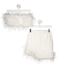 Melrose Haus 2 - piece Ivory White Feather Trim Skirt And Bandeau Top Set UK XS - Reliked