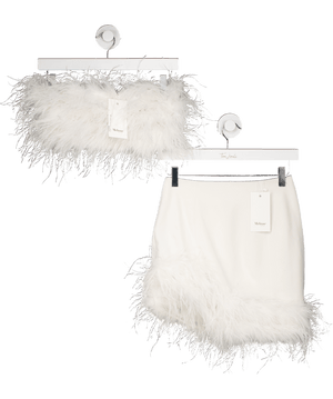 Melrose Haus 2-piece Ivory White Feather Trim Skirt And Bandeau Top Set UK XS