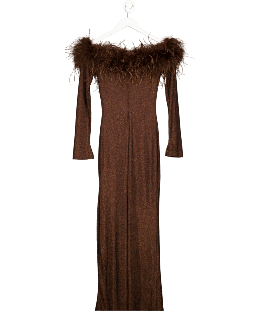 Melrose Haus Feather Trim Margot Dress - Chocolate Brown UK XS - Reliked