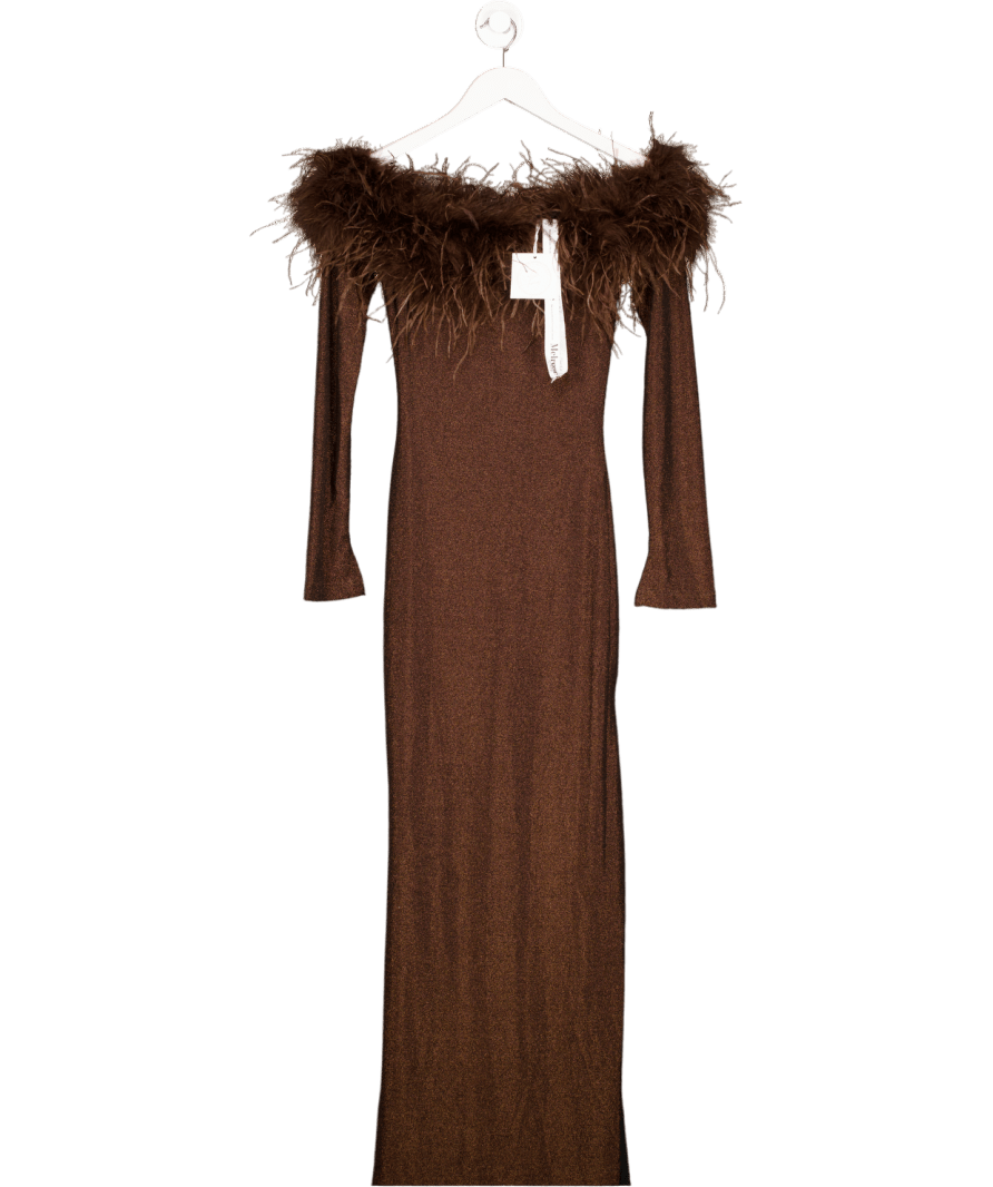Melrose Haus Feather Trim Margot Dress - Chocolate Brown UK XS - Reliked