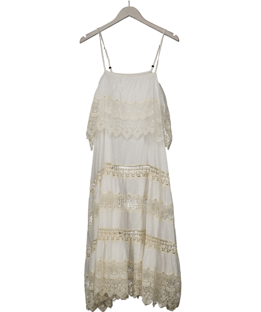 Mes Demoiselles White Lace Detailed Maxi Dress UK S - Reliked