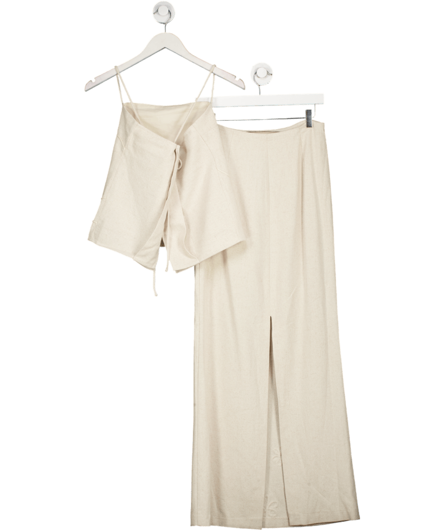 Meshki Beige 2 - piece Casey Linen Embroidered Maxi Skirt And Top Set UK S - Reliked