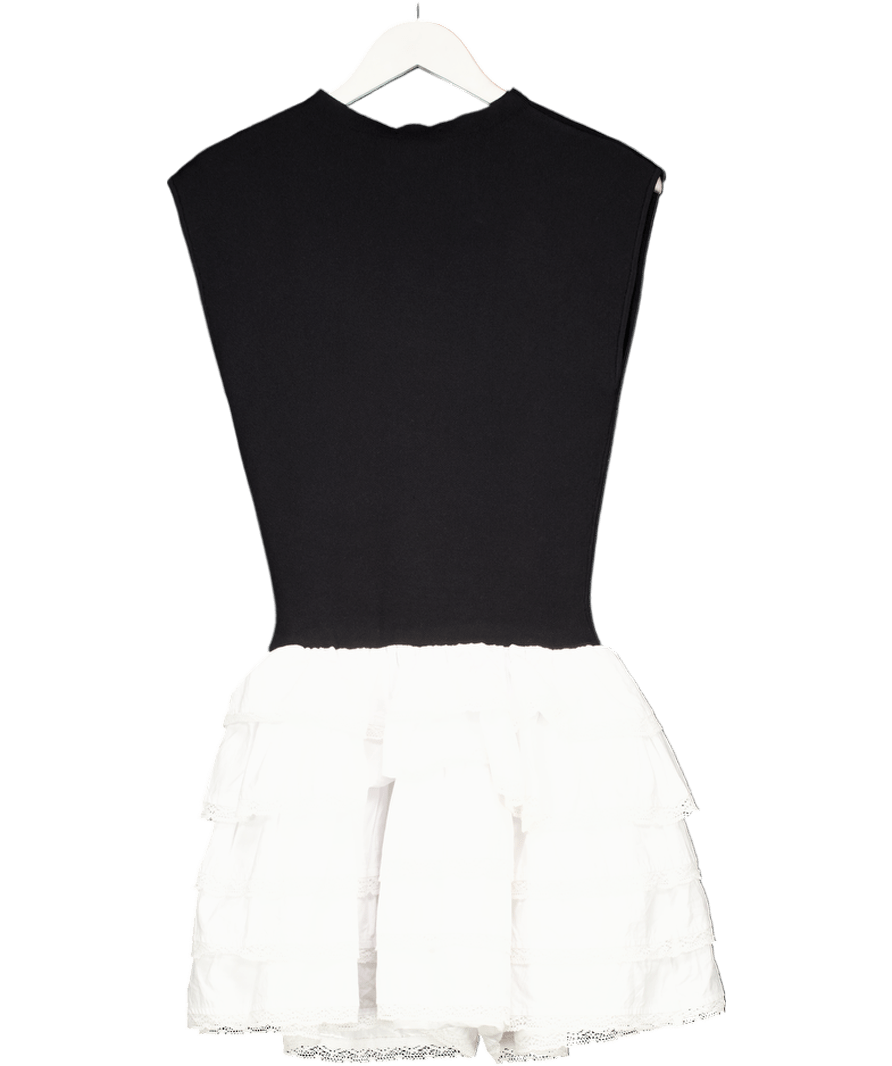 Meshki Black Maeve Contrast Ruffle Knit Mini Dress - Black/white UK M - Reliked