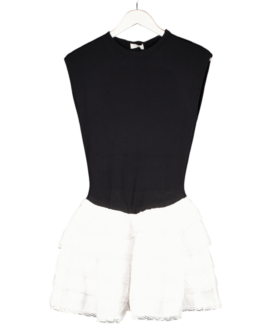Meshki Black Maeve Contrast Ruffle Knit Mini Dress - Black/white UK M - Reliked