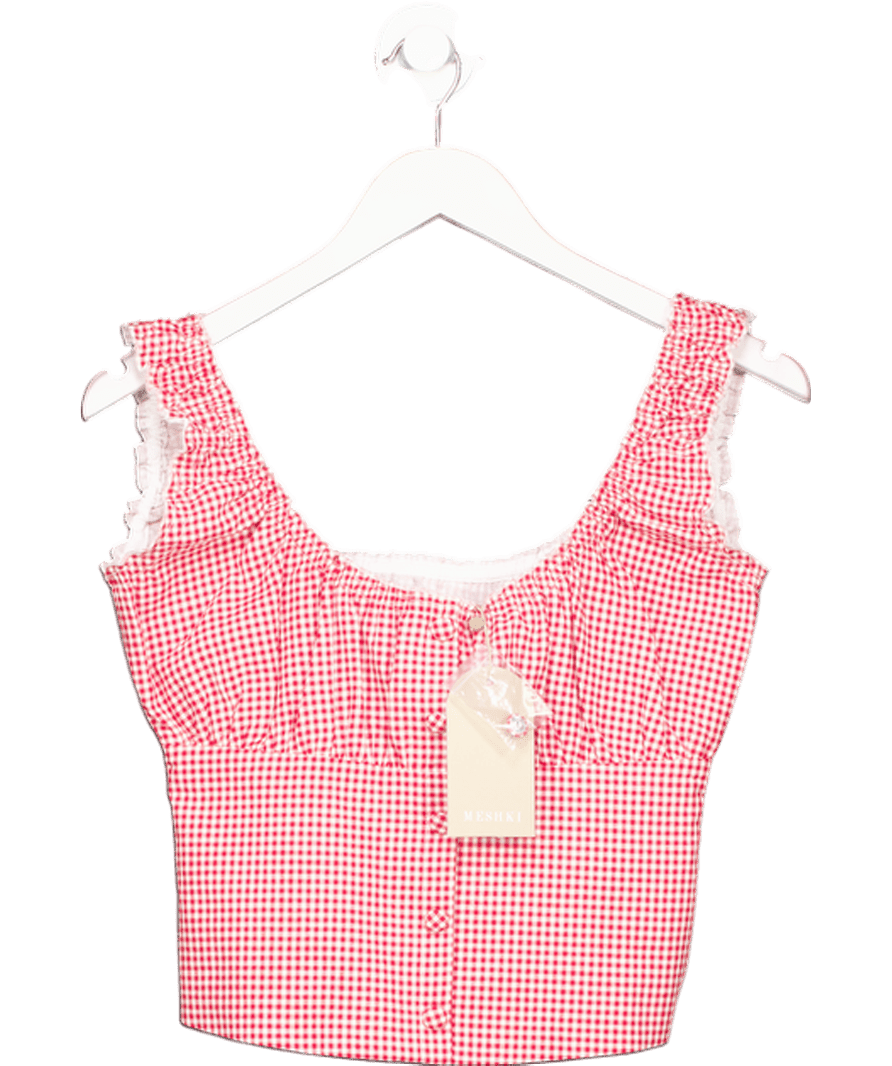 Meshki Ines Sleeveless Ruched Top - Red Gingham UK S - Reliked