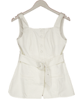 Meshki Square Neck Long Line Top - White UK M - Reliked