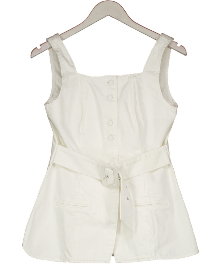 Meshki Square Neck Long Line Top - White UK M - Reliked