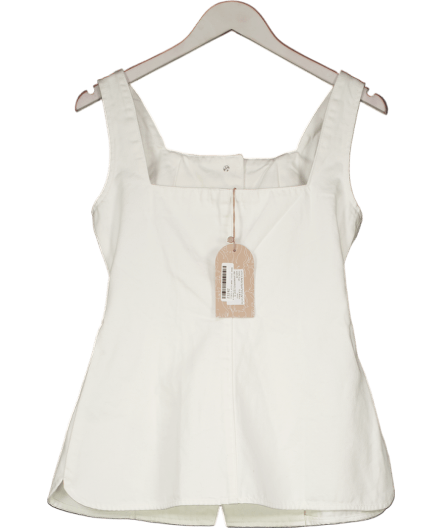 Meshki Square Neck Long Line Top - White UK M - Reliked