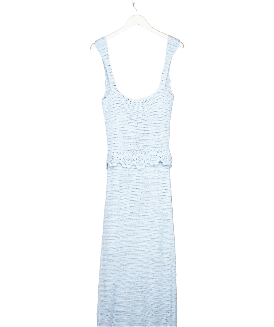 Meshki Teagan Floral Hand Crochet Midi Dress - Blue UK S - Reliked