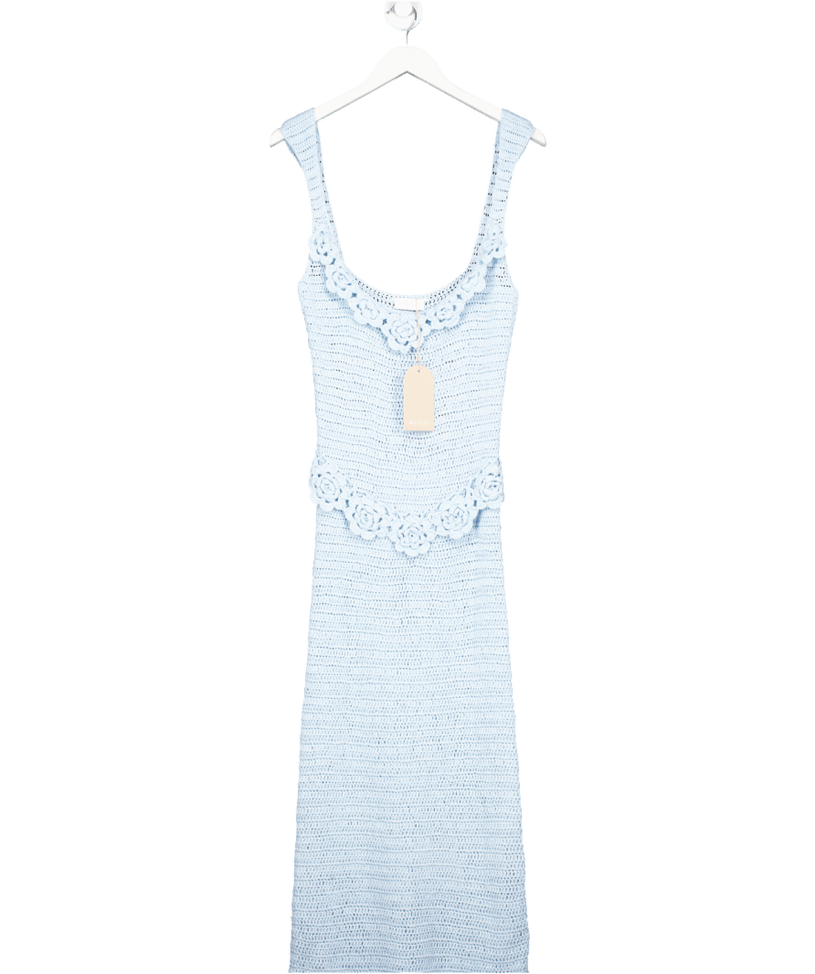 Meshki Teagan Floral Hand Crochet Midi Dress - Blue UK S - Reliked