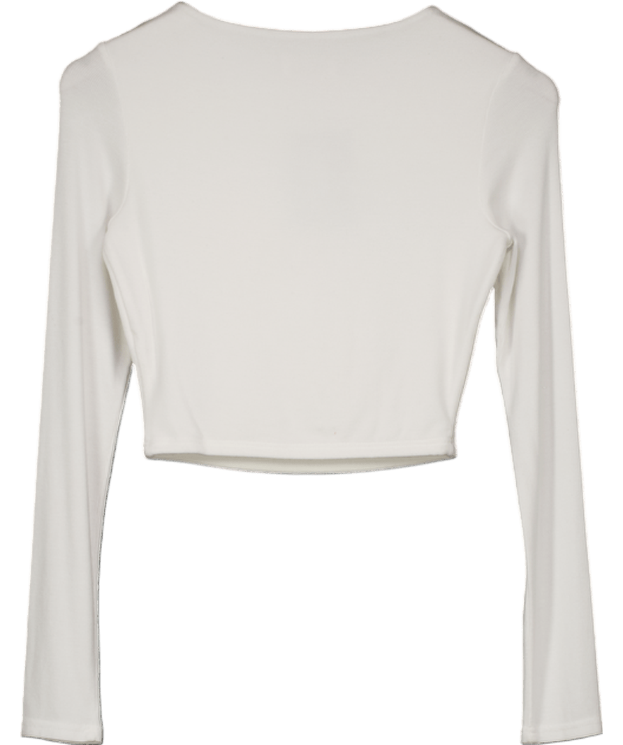 Meshki White Soft Ripbbed Cropped Long Sleeve Top UK XS - Reliked