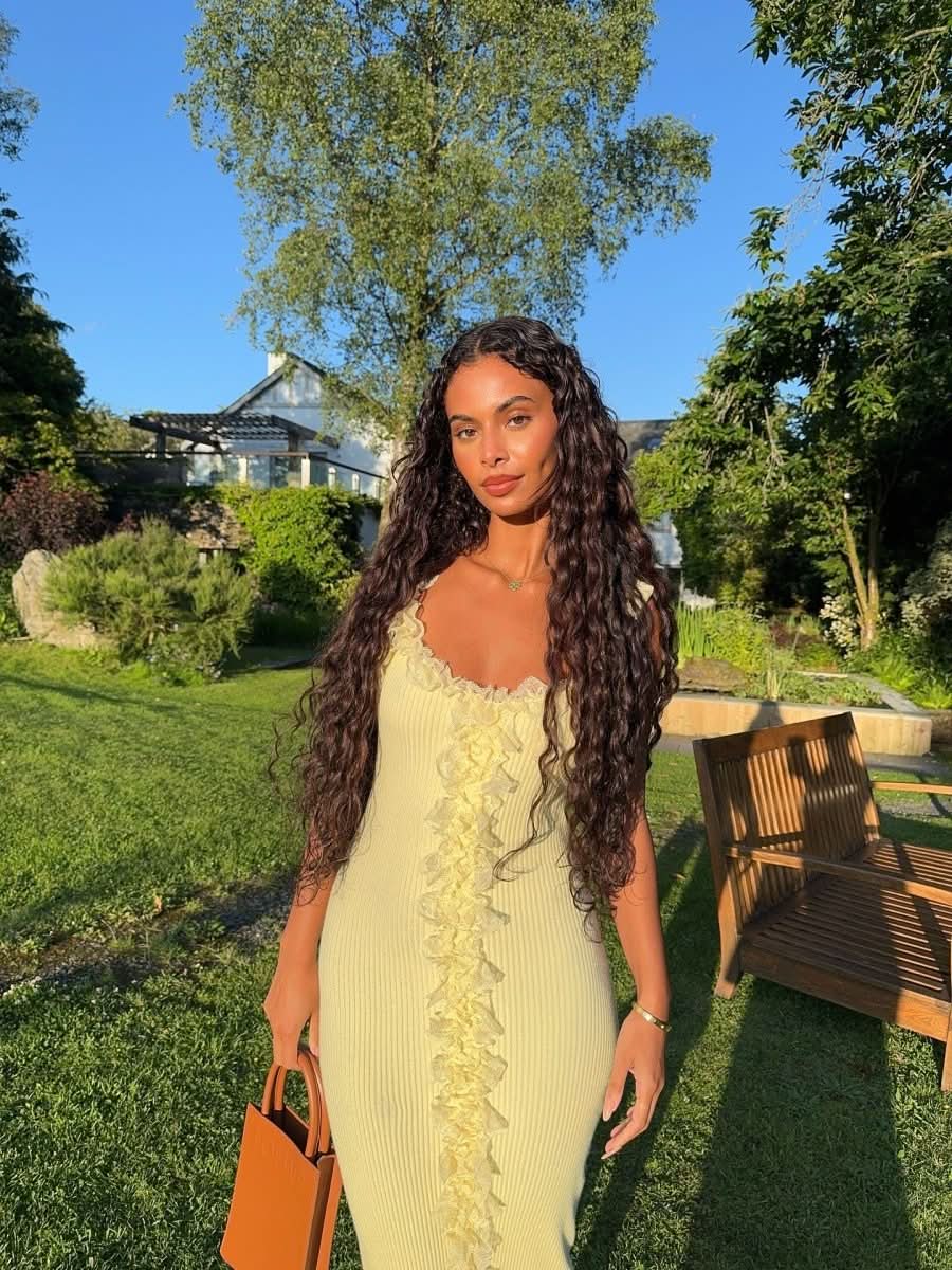 Meshki Yellow Shay Lace Ruffle Knit Midi Dress - Lemon UK S - Reliked