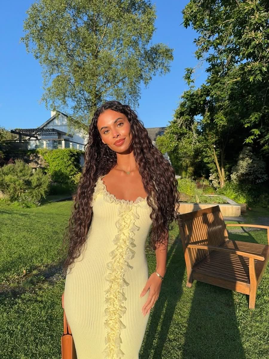 Meshki Yellow Shay Lace Ruffle Knit Midi Dress - Lemon UK S - Reliked