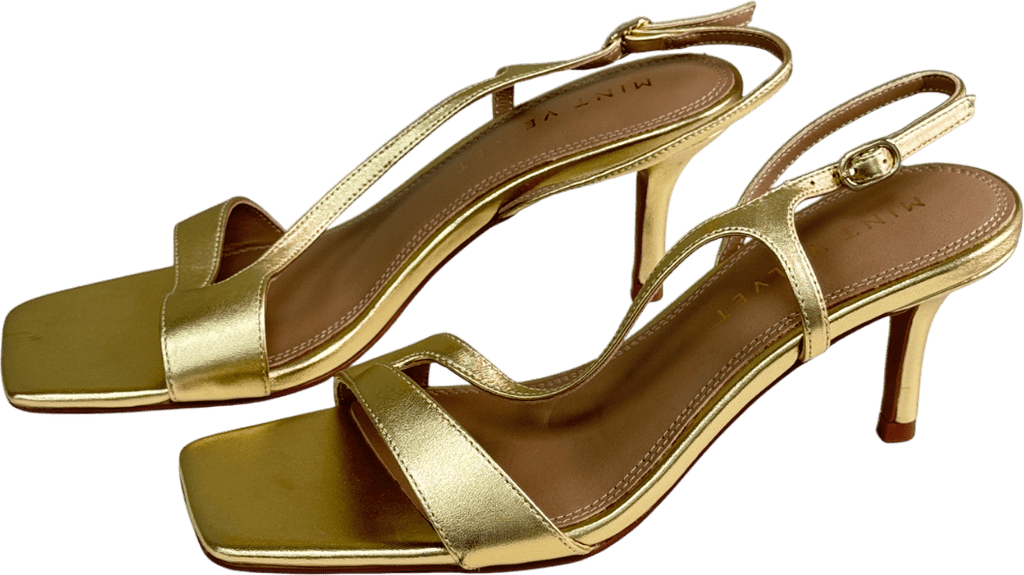 Metallic Mint Velvet Gold Heeled Sandals UK 6 EU 39 👠 - Reliked