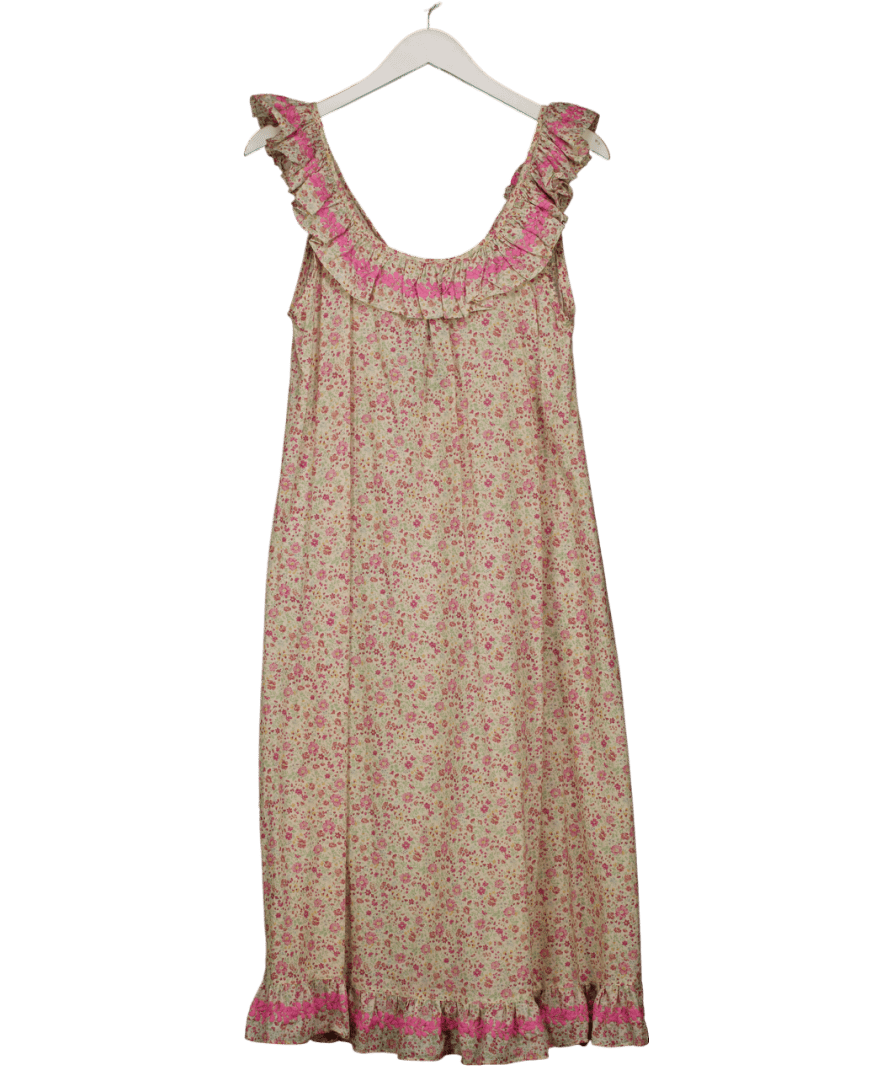 Mi Golondrina Cream / Pink Floral Embroidered Midi Dress UK M - Reliked