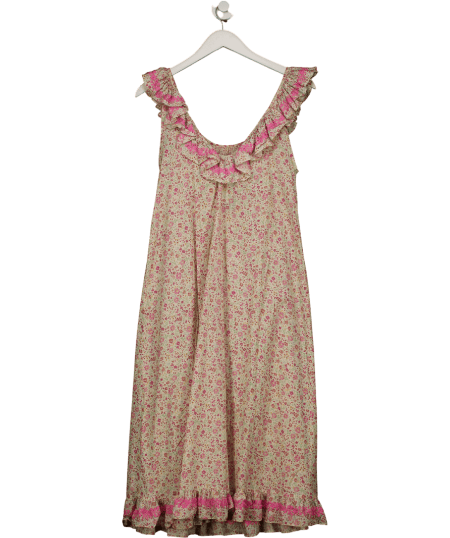 Mi Golondrina Cream / Pink Floral Embroidered Midi Dress UK M - Reliked