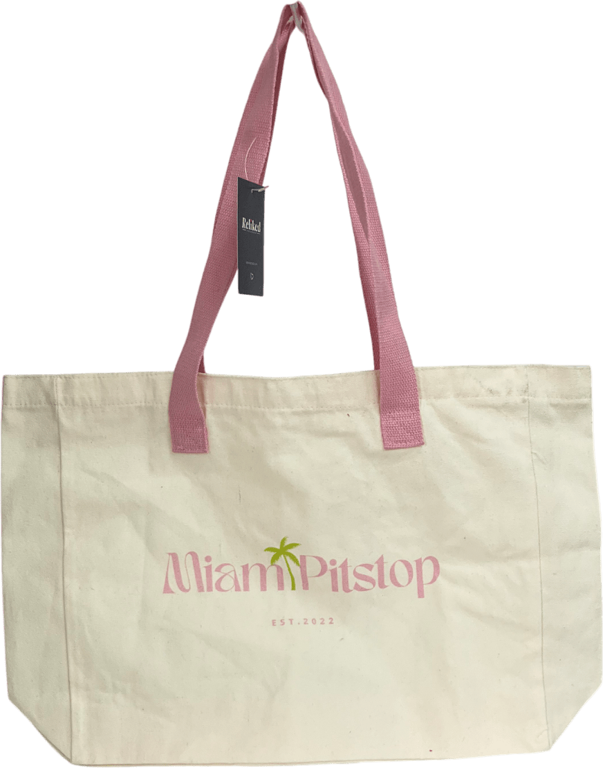 Miami pitstop Cream Beach Tote Bag - Reliked