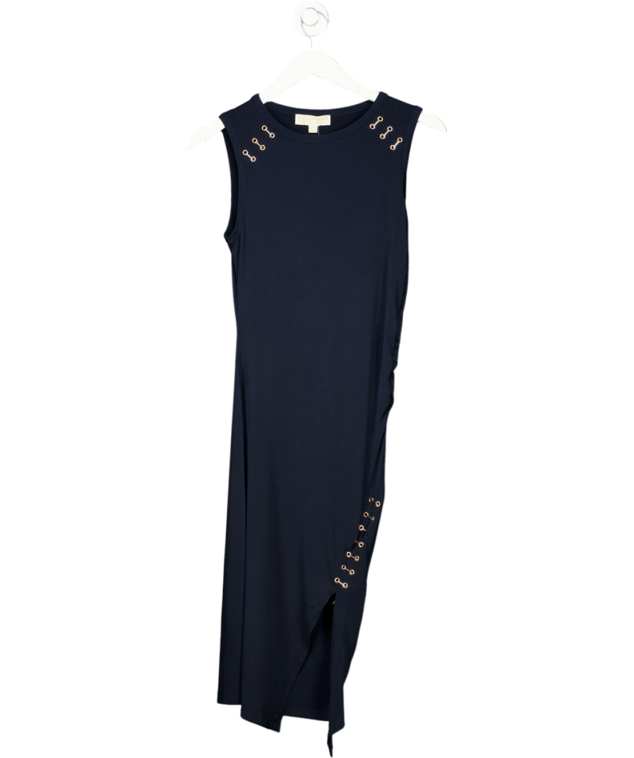 MICHAEL Michael Kors Navy Blue Sleeveless Jersey Eyelet Detail Midi Dress UK XS - Reliked