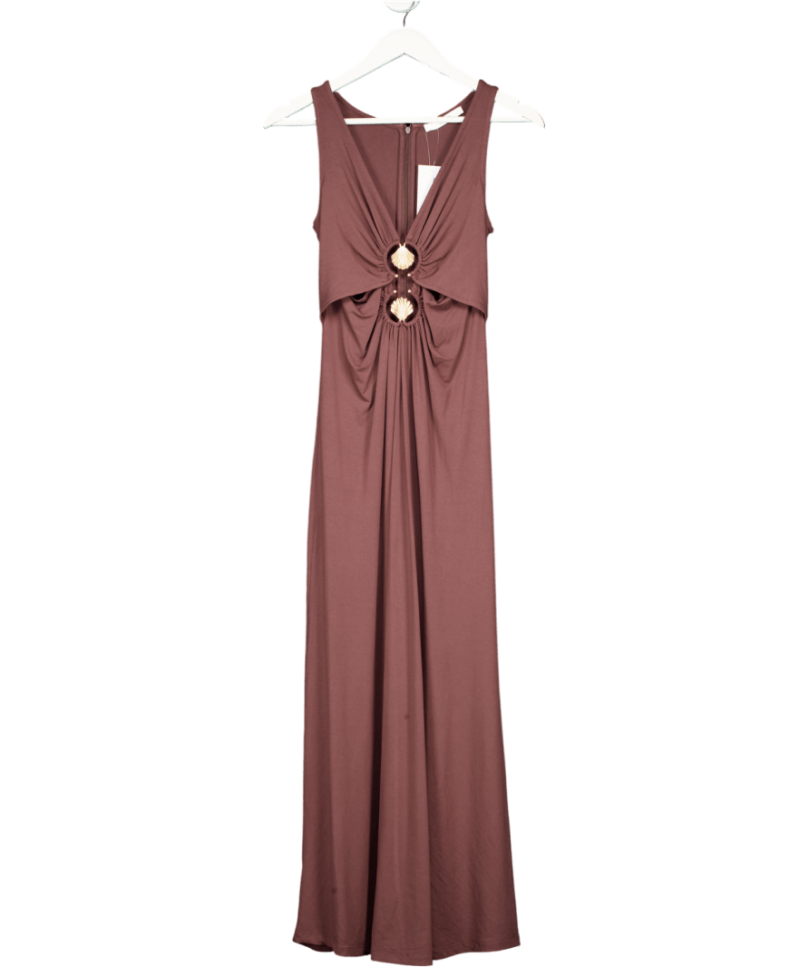 Michelle Keegan Brown Double Shell Trim Jersey Midaxi Dress UK 8 - Reliked