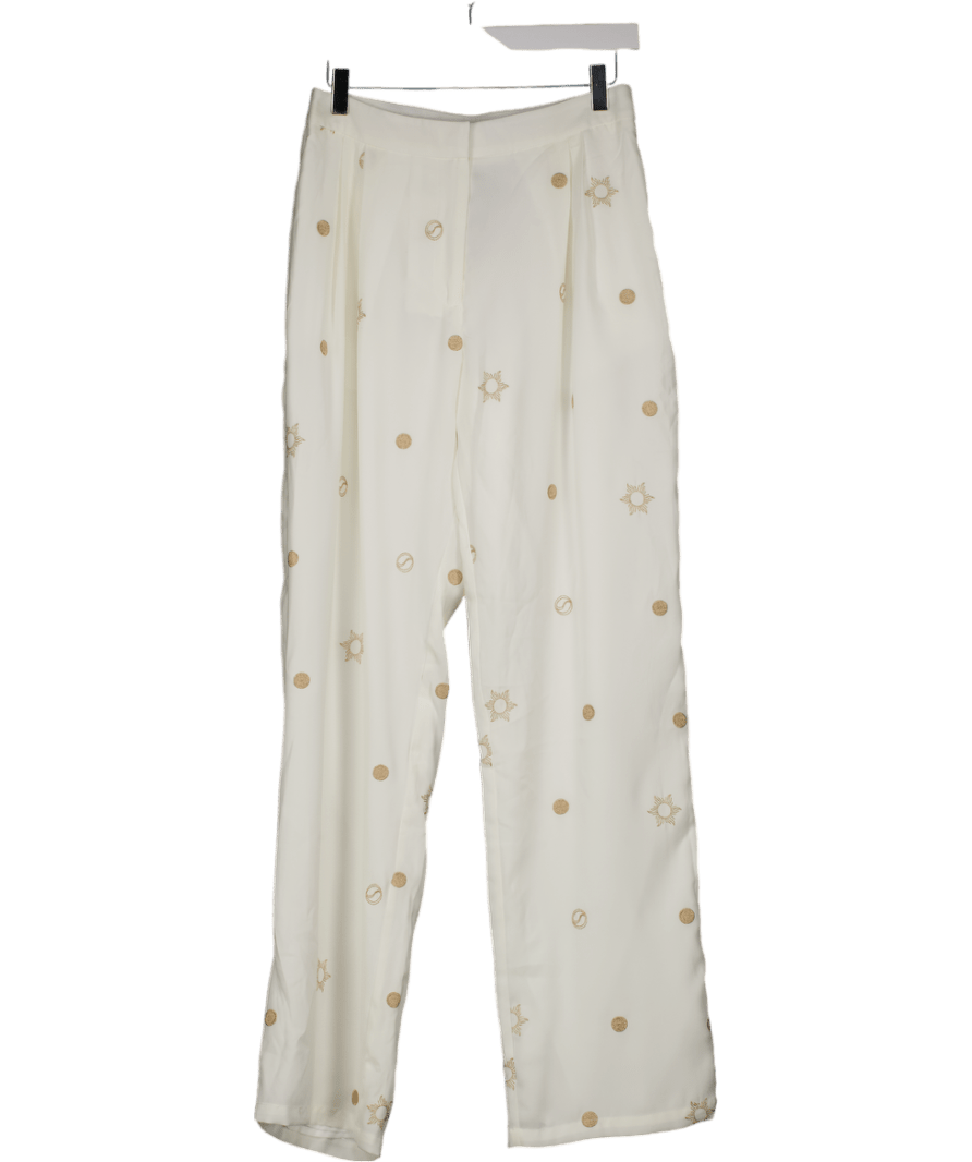 Michelle Keegan Cream Woven Sun And Moon Loose Soft Trouser UK 10 - Reliked