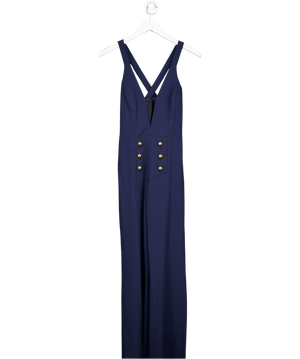 Michelle Mason Blue Halterneck Jumpsuit With Gold Button Detail Sz0 UK 4