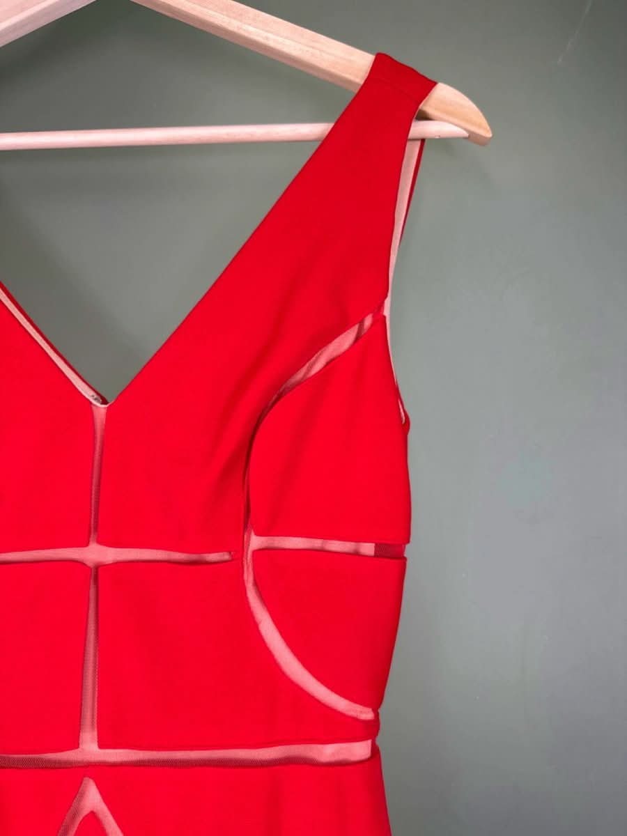 Mikael Aghal Red Mesh Panel Gown UK 6 - Reliked