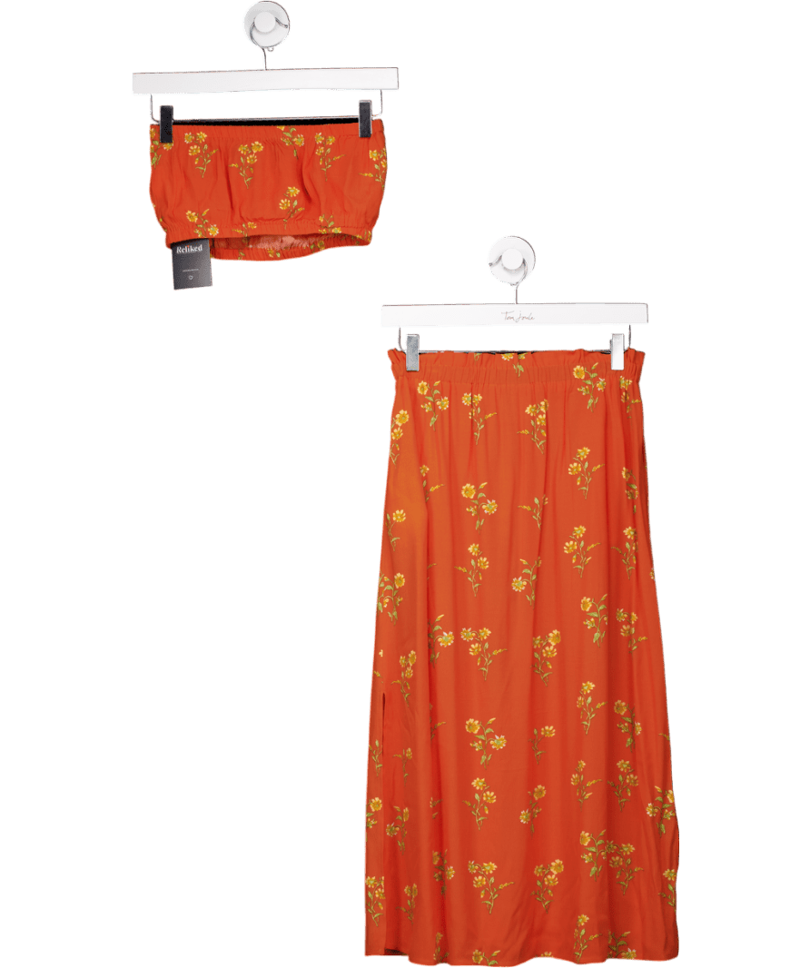 MINKPINK 2 - piece Orange Floral Maxi Skirt And Bandeau Top UK XS - Reliked