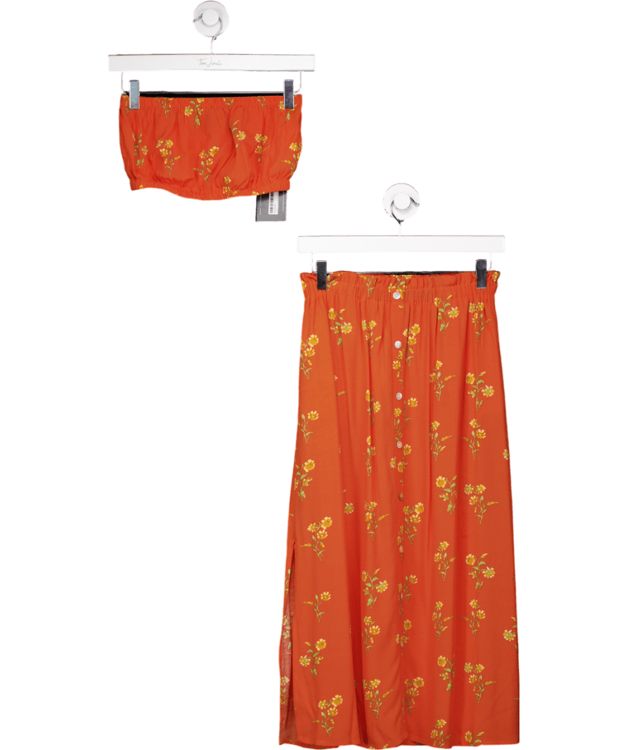 MINKPINK 2 - piece Orange Floral Maxi Skirt And Bandeau Top UK XS - Reliked