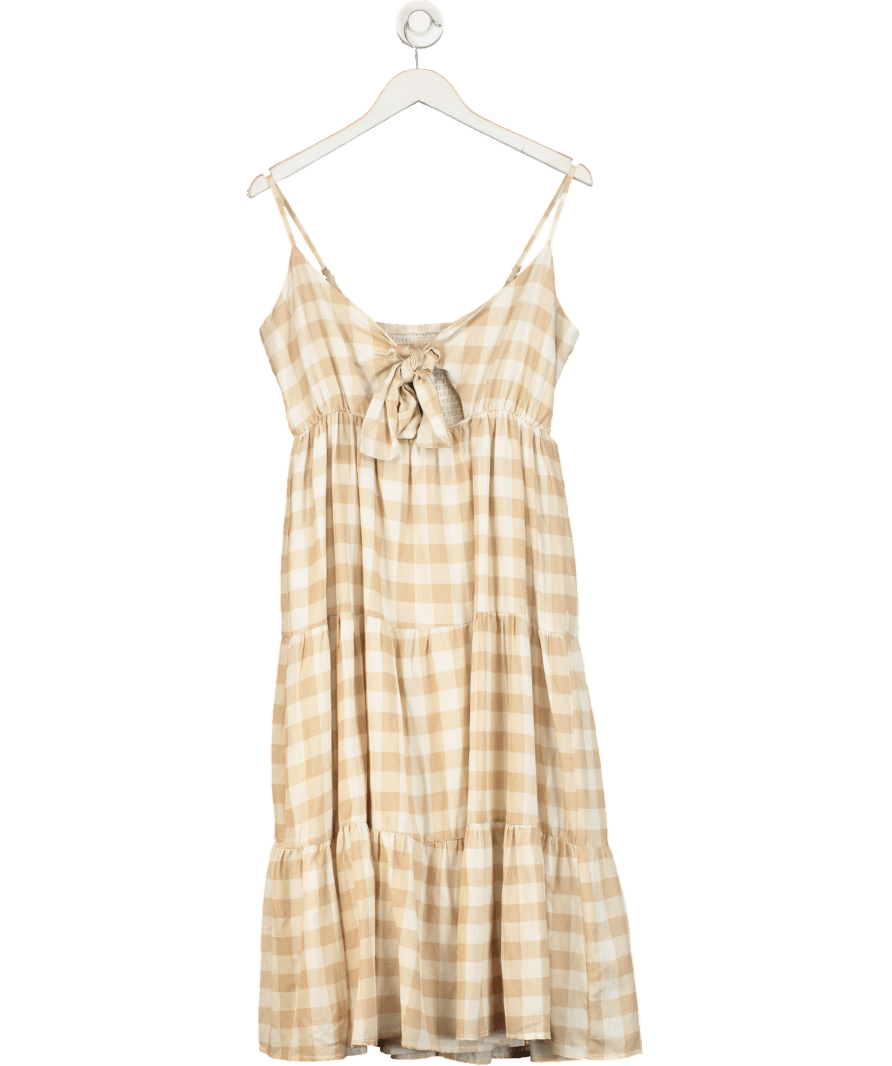 Minni Beige Gingham Strappy Midi Dress UK S - Reliked
