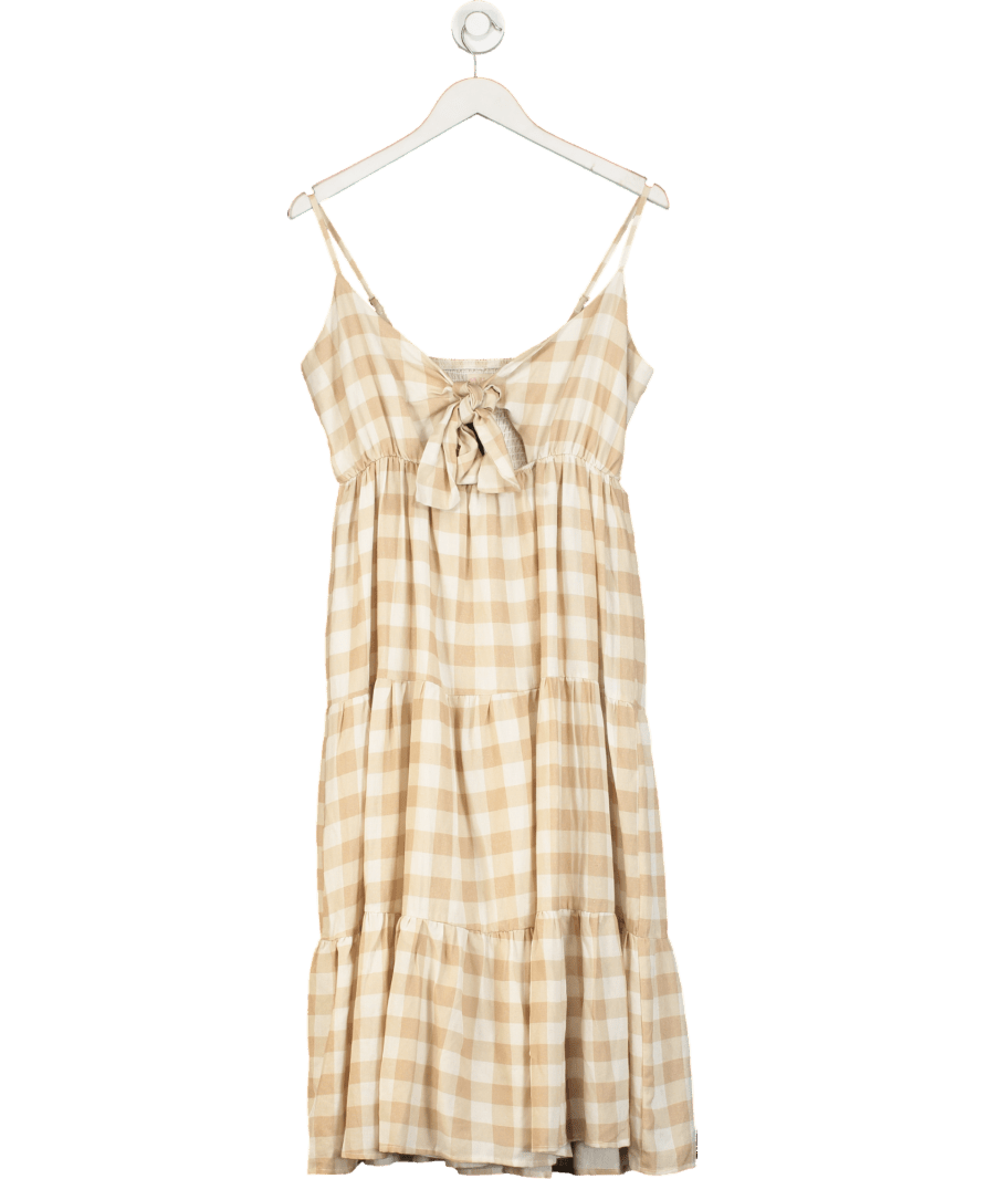 Minni Beige Gingham Strappy Midi Dress UK S - Reliked
