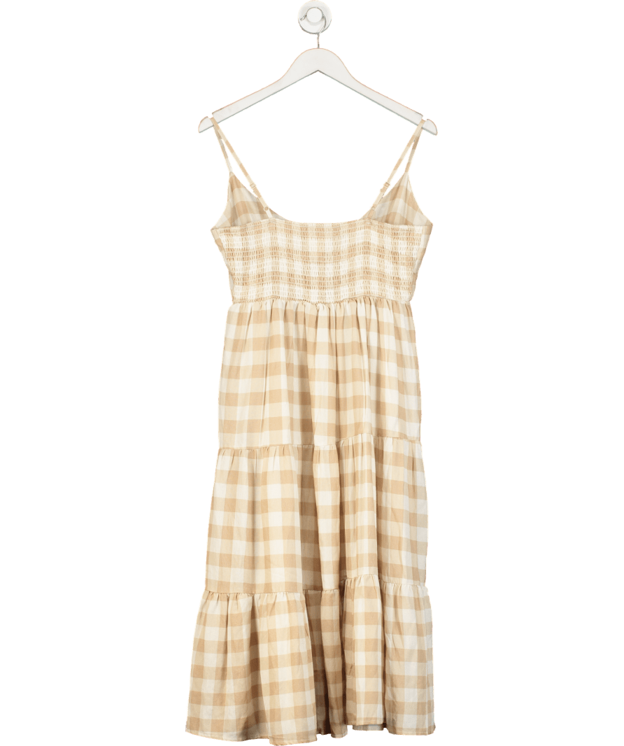 Minni Beige Gingham Strappy Midi Dress UK S - Reliked