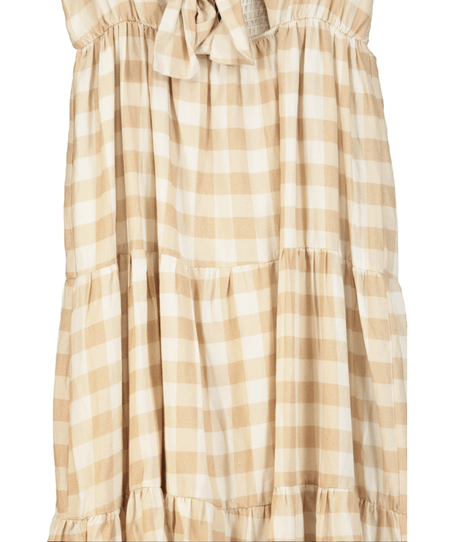 Minni Beige Gingham Strappy Midi Dress UK S - Reliked