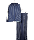 Mint Velvet 2 - piece Navy Blue Print Striped Wide Leg Trousers ( Long Length) And Shirt Set UK XL - Reliked