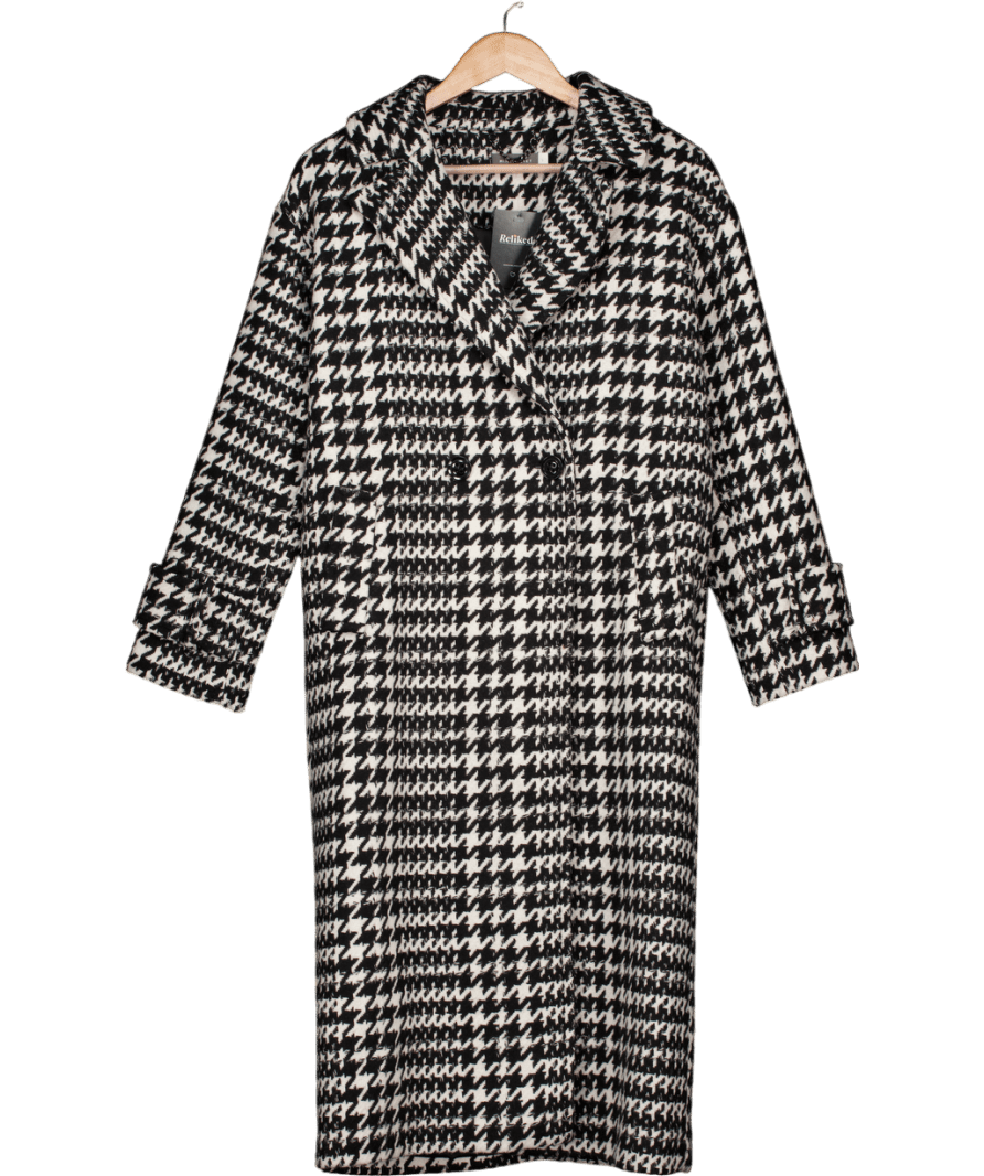 Mint Velvet Black Houndstooth Overcoat UK S - Reliked