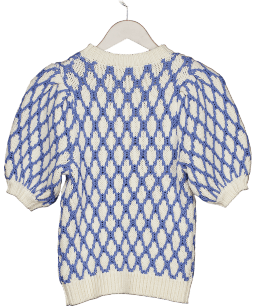 Mint Velvet Blue Stitch Detail Knitted Puff Sleeve Top UK XS - Reliked