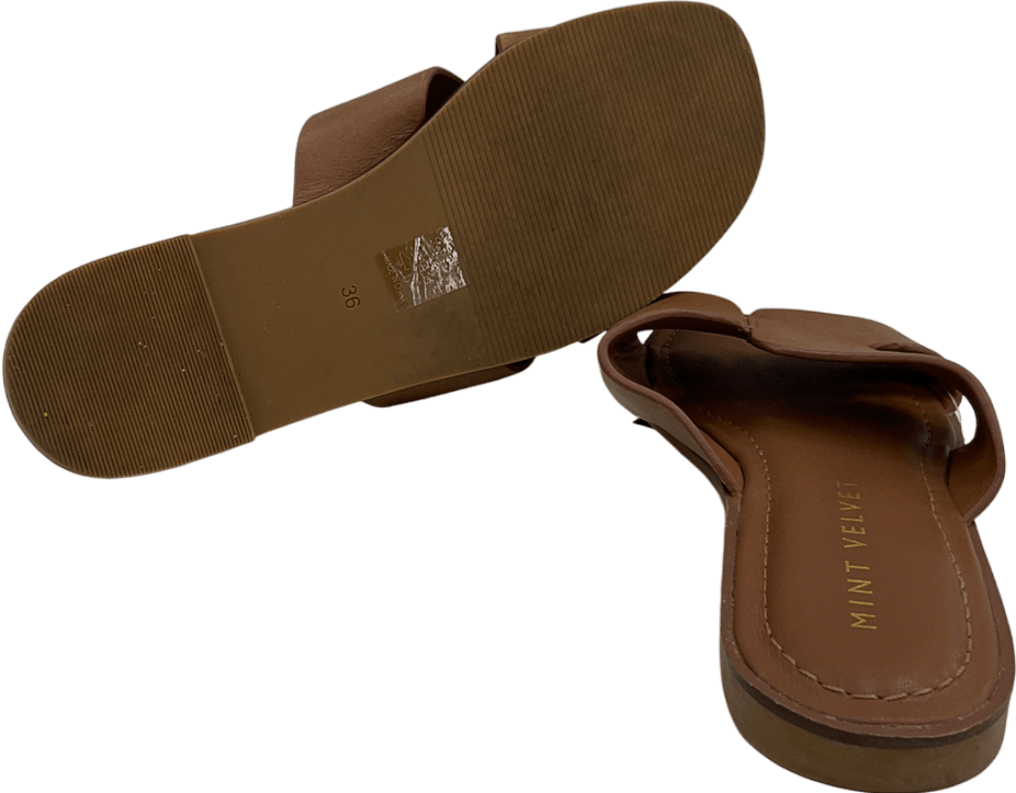 Mint Velvet Brown Darcie Tan Leather Flat Sandals UK 3 EU 36 👠 - Reliked