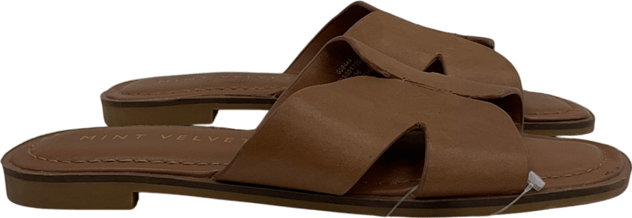 Mint Velvet Brown Darcie Tan Leather Flat Sandals UK 3 EU 36 👠 - Reliked