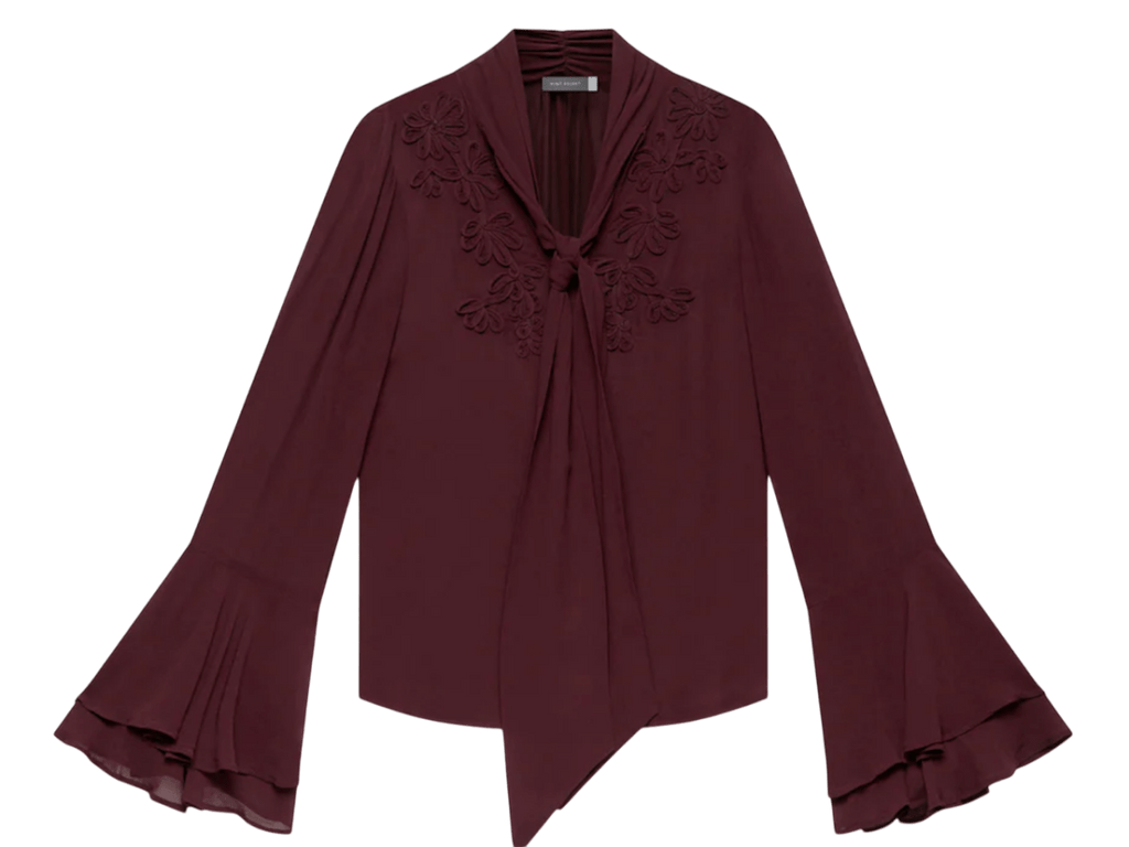 Mint Velvet Burgundy Floral Detail Blouse UK XS - Reliked
