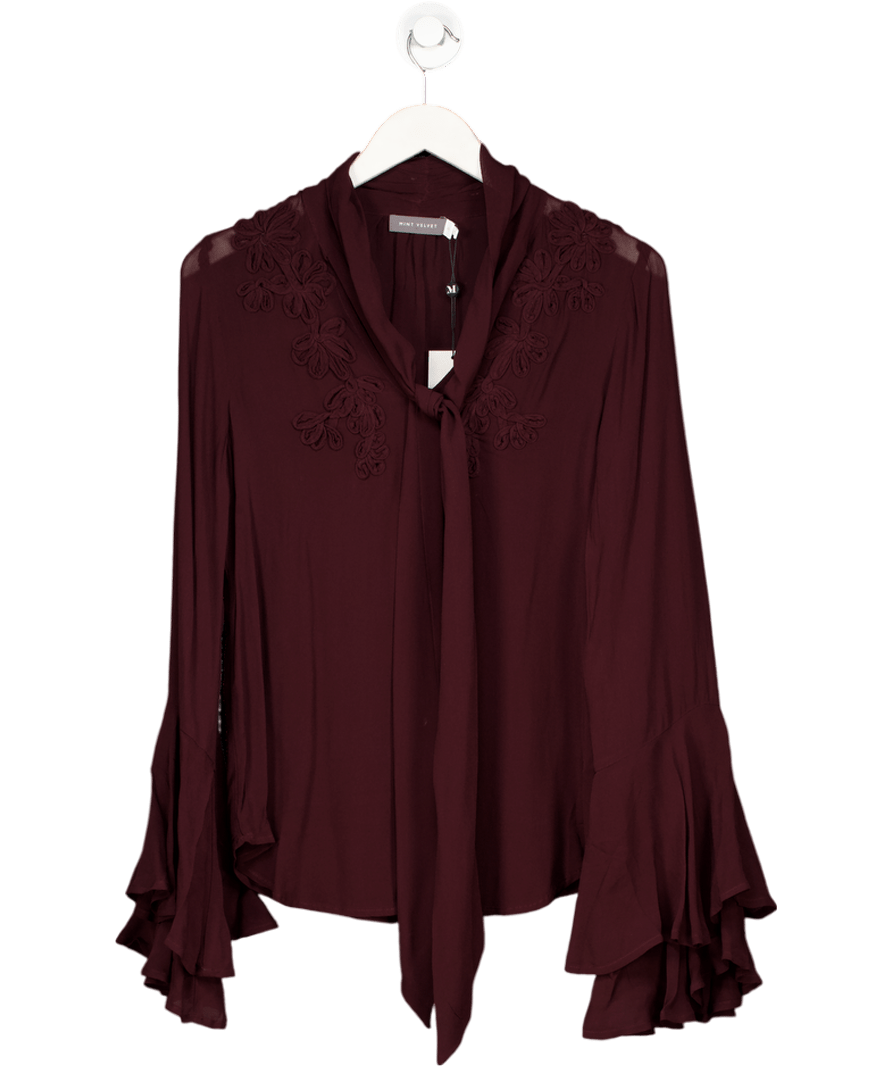 Mint Velvet Burgundy Floral Detail Blouse UK XS - Reliked
