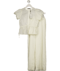 Mint Velvet Cream 2 - piece Neutral Stripe Puff Sleeve Peplum Top And Wide Leg Trouser Set UK XS - Reliked