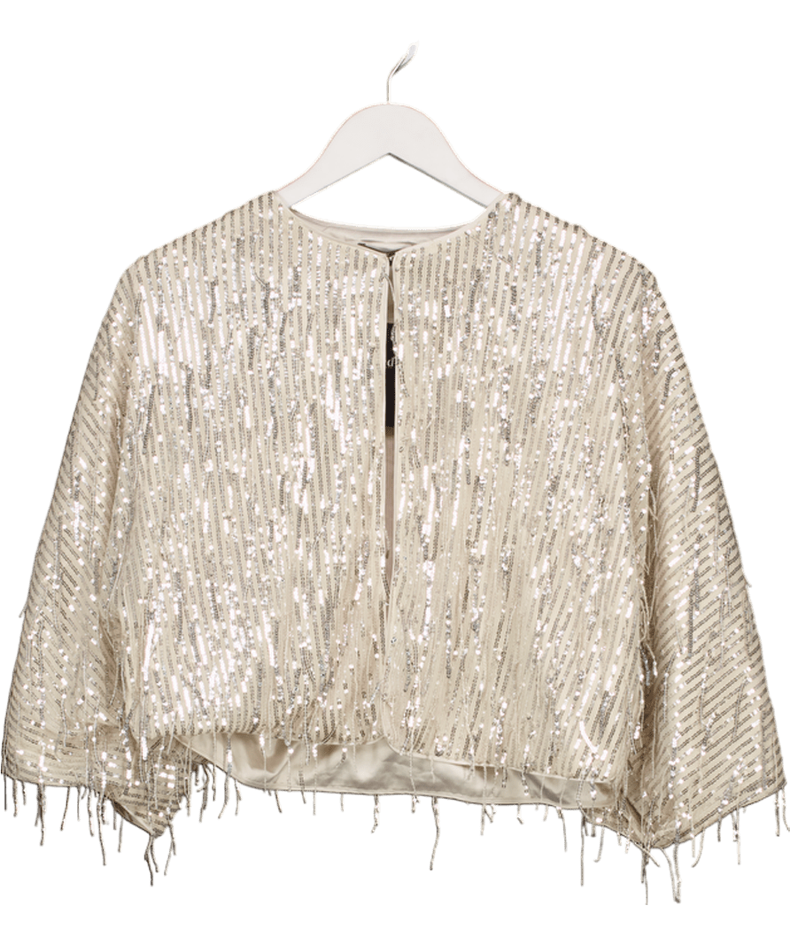 Mint Velvet Metallic Silver Embellished Sequin Jacket UK S - Reliked