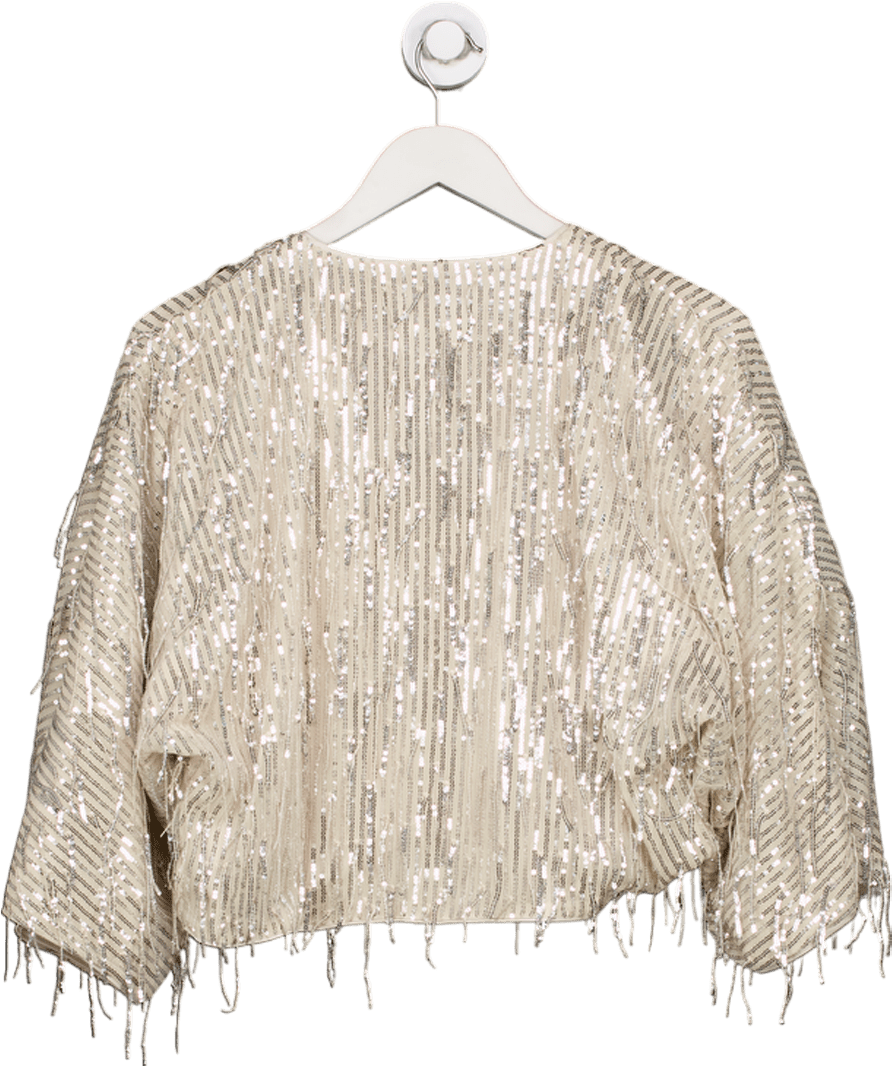 Mint Velvet Metallic Silver Embellished Sequin Jacket UK S - Reliked
