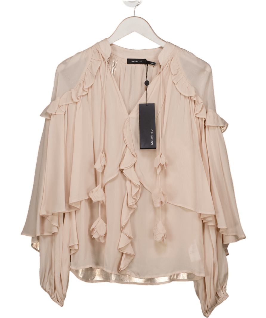 Mint Velvet Nude Cape Ruffle Blouse UK S - Reliked