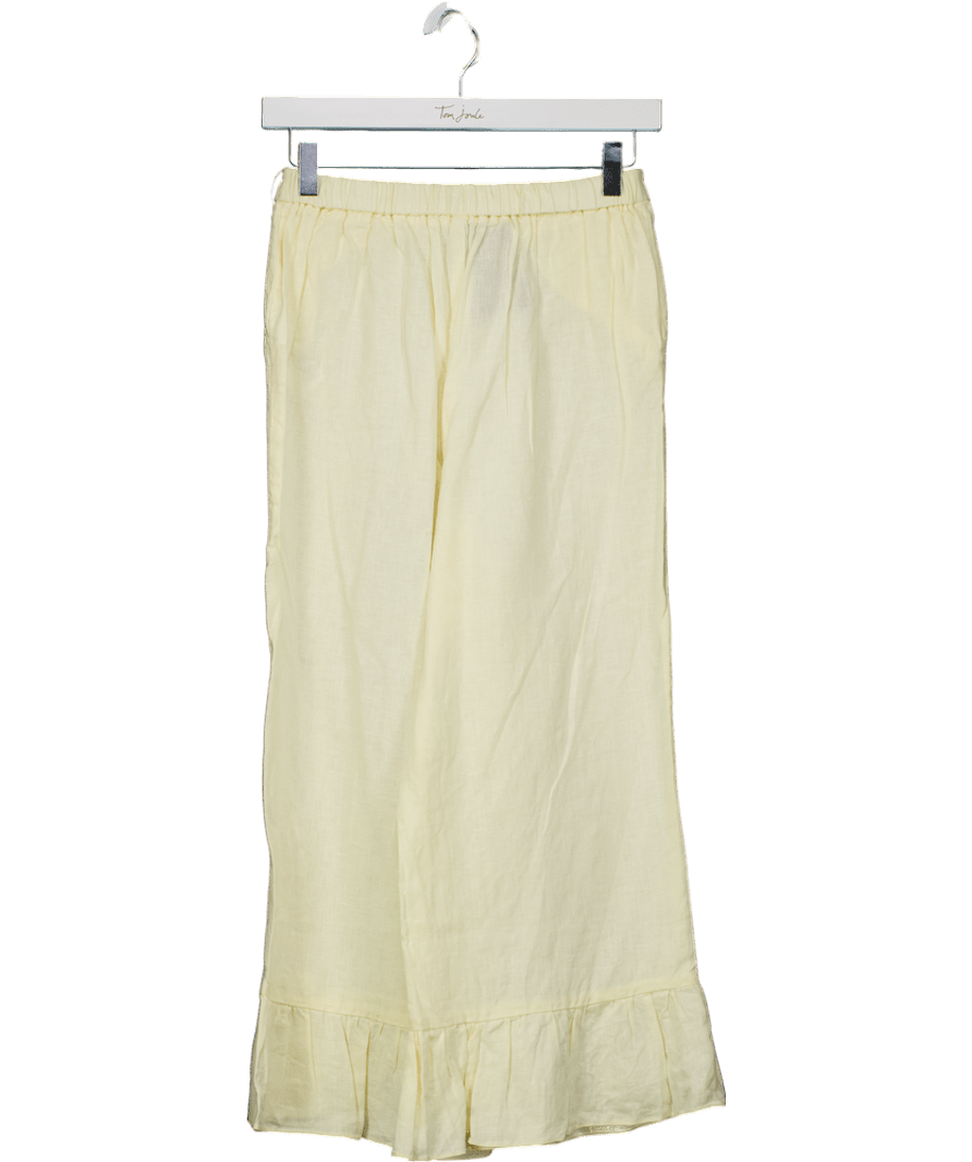 Mint Velvet Yellow Linen Ruffle Hem Cropped Trouser UK XS - Reliked