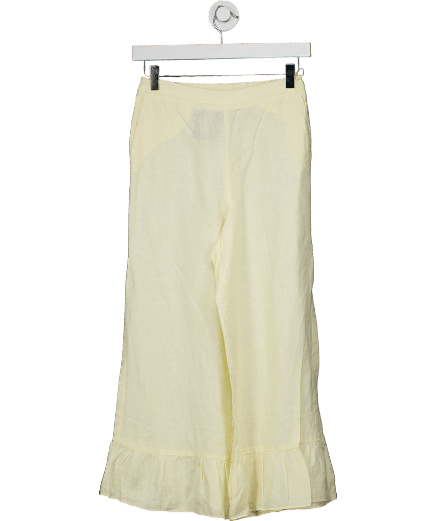 Mint Velvet Yellow Linen Ruffle Hem Cropped Trouser UK XS - Reliked