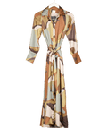 MISA Los Angeles Brown Satin Abstract Print Herminia Dress UK XS - Reliked