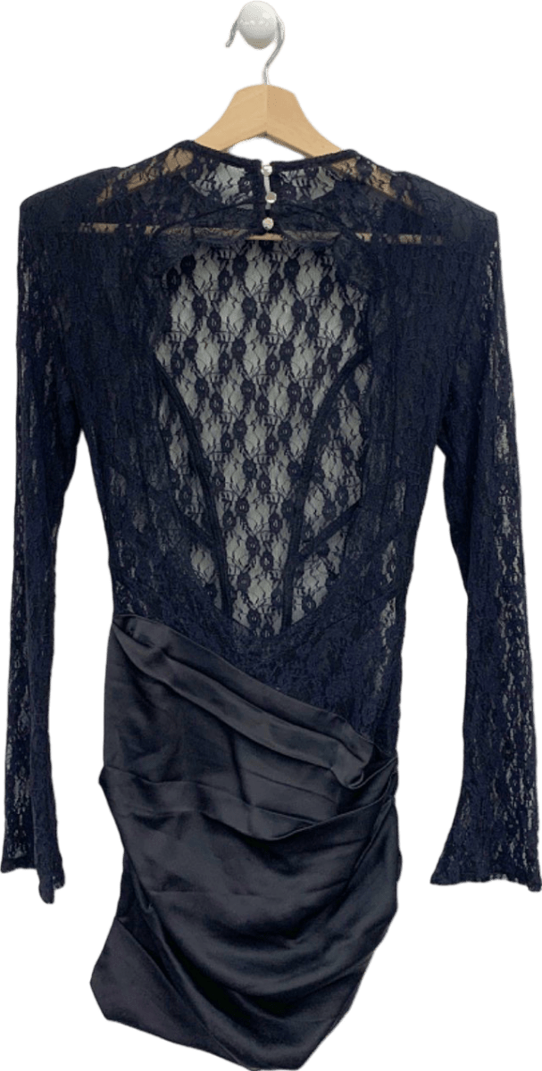 Miss Circle Black Lace Satin Ruched Dress UK XS - Reliked