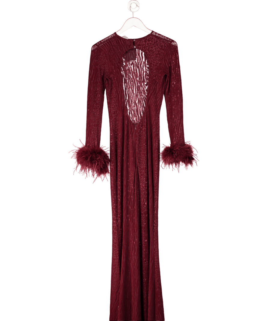Miss Circle Red Patricia Feather Cuff Maxi Dress UK S - Reliked