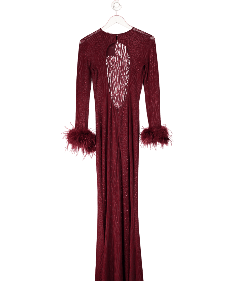 Miss Circle Red Patricia Feather Cuff Maxi Dress UK S - Reliked